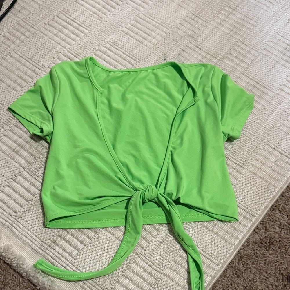 Bright Green Tie-Front Crop Top - Women's